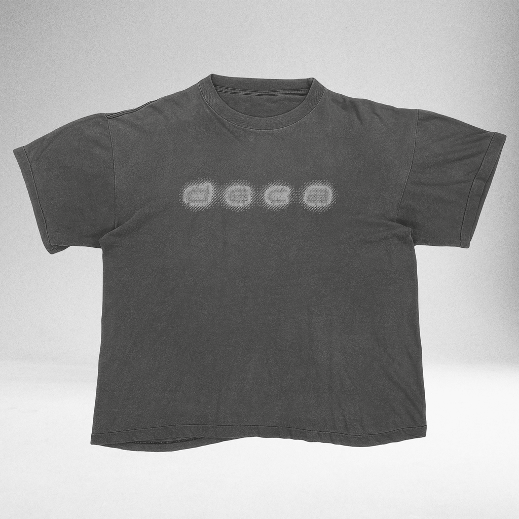 Grey Decay Logo vintage tee with blurred DECA logo, front view