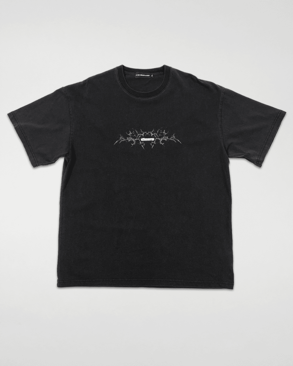 Black Bone vintage tee with bone chest print, front view