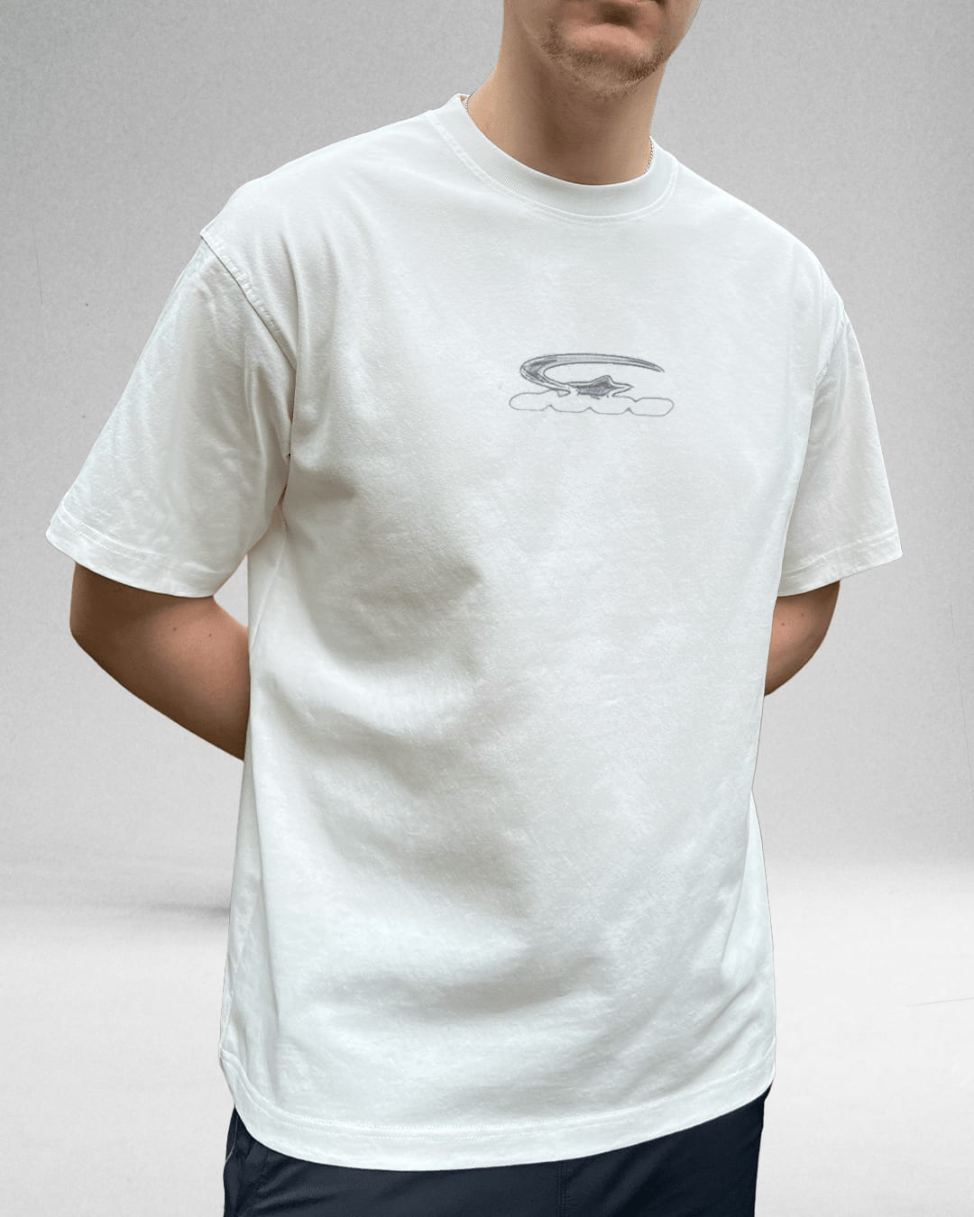 Model wearing white Blank Star vintage tee